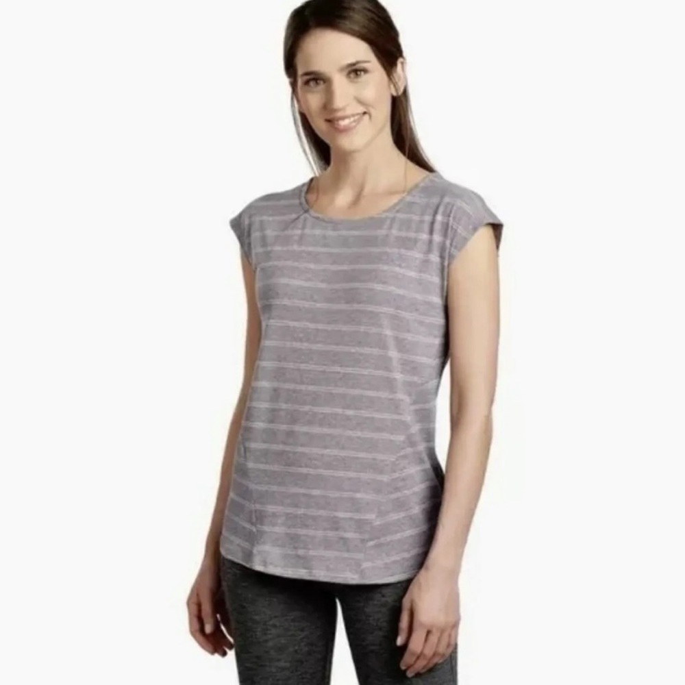 Kuhl Women's Short Sleeve Striped Tee in Light Purple and White